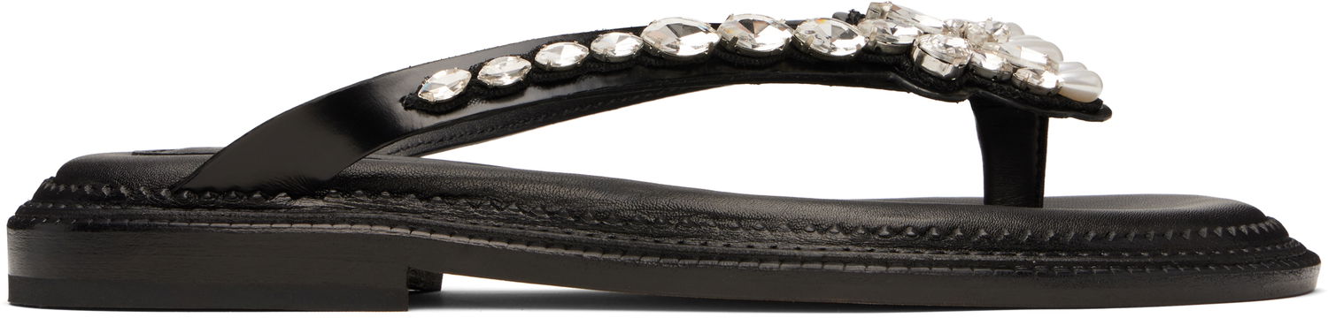 Кецове и обувки Simone Rocha Simone Rocha Embellished Flower Flip-Flops Черно | SLD54B 0740, 0