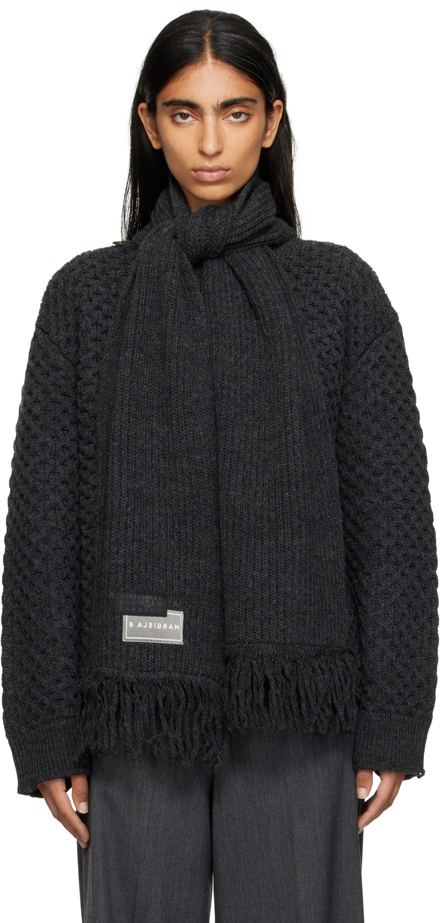 Пуловер Maison Margiela MM6 Maison Margiela Knit Sweater with Scarf Сиво | S52HL0049 M13132, 0