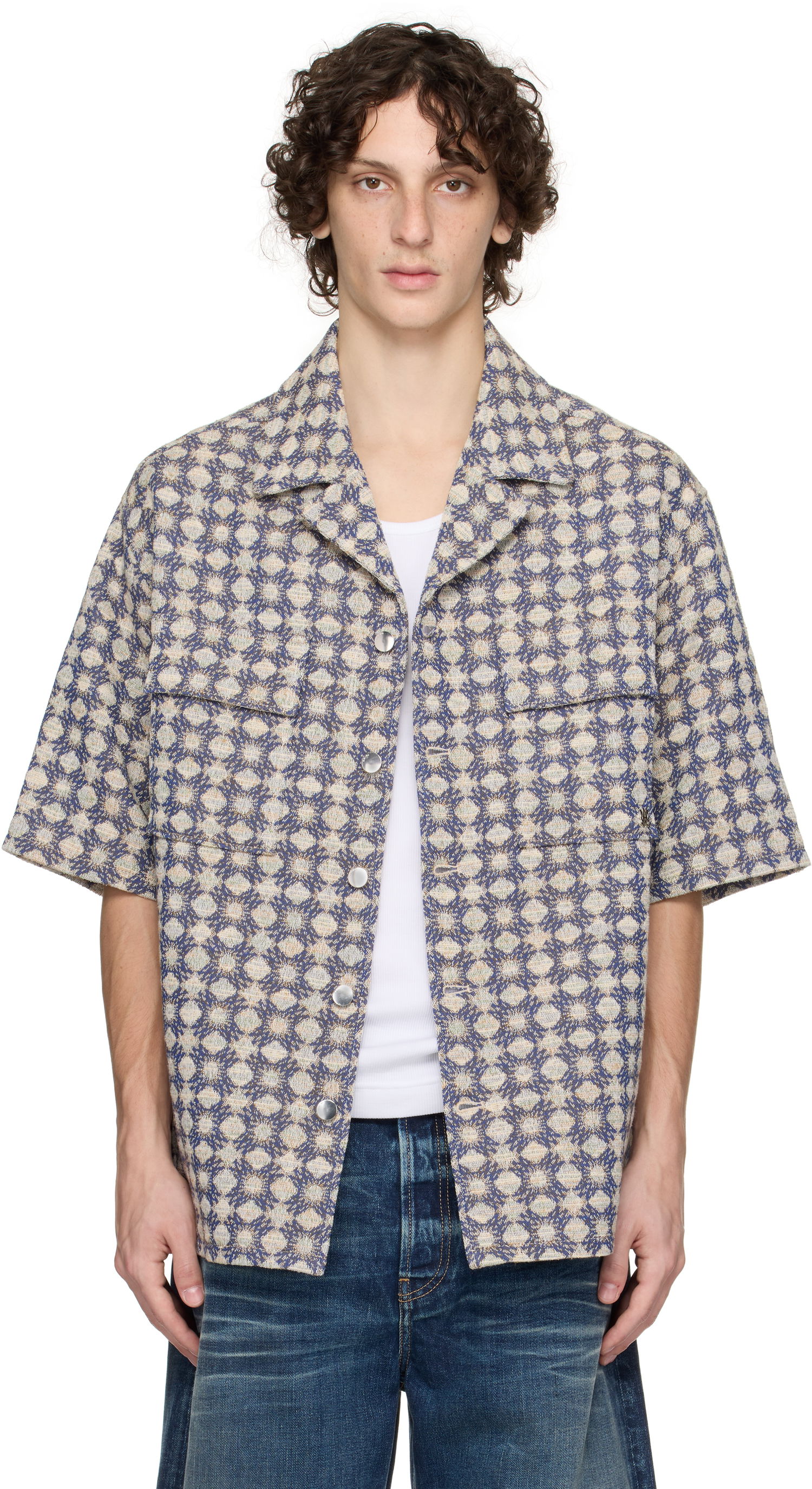 Риза AMIRI AMIRI MA Quad Boucle Camp Shirt Синьо | AMSTCA1144, 0