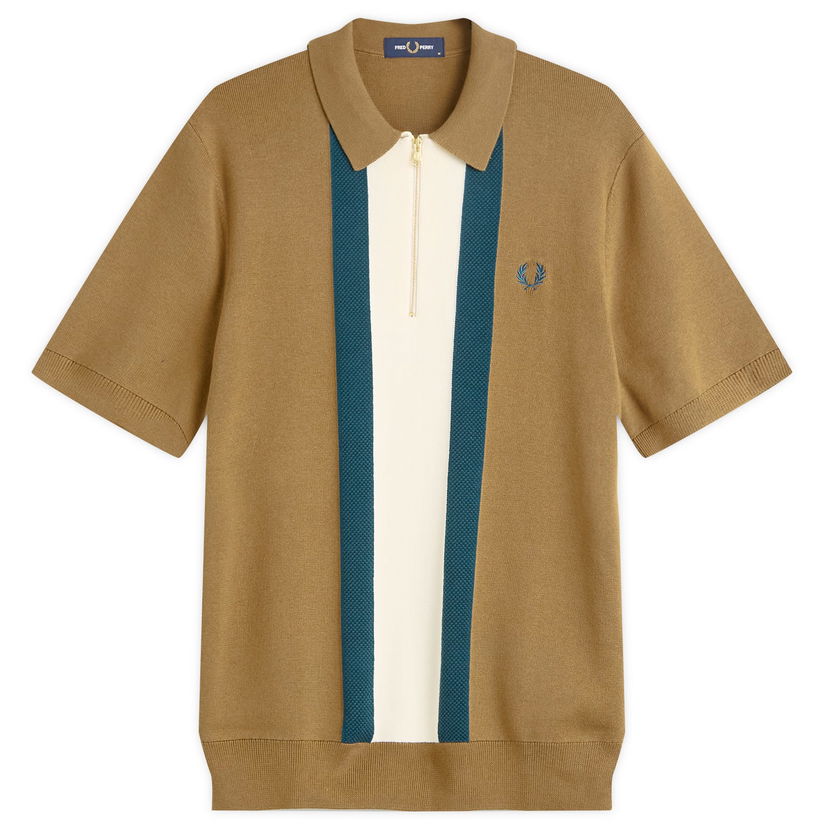 Поло тениска Fred Perry Fred Perry Textured Stripe Knitted Zip Polo Shirt, Large Кафяво | K1342-P96