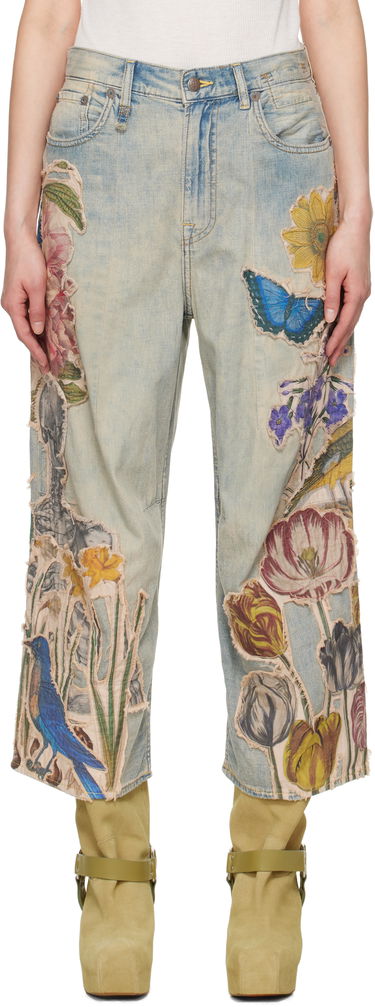 Дънки R13 R13 Cropped Wide Leg Appliquéd Jeans Синьо | R13WD180-D301A, 0