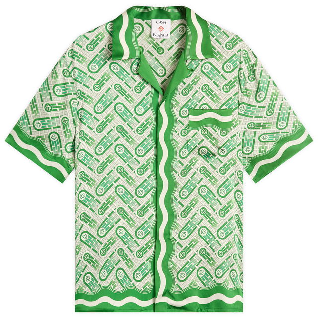Casablanca Cuban Collar Short Sleeve Silk Shirt, Size Large