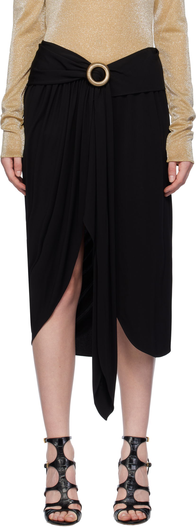 Пола LANVIN Wrap Midi Skirt Черно | RW-ST0007-5088-H24