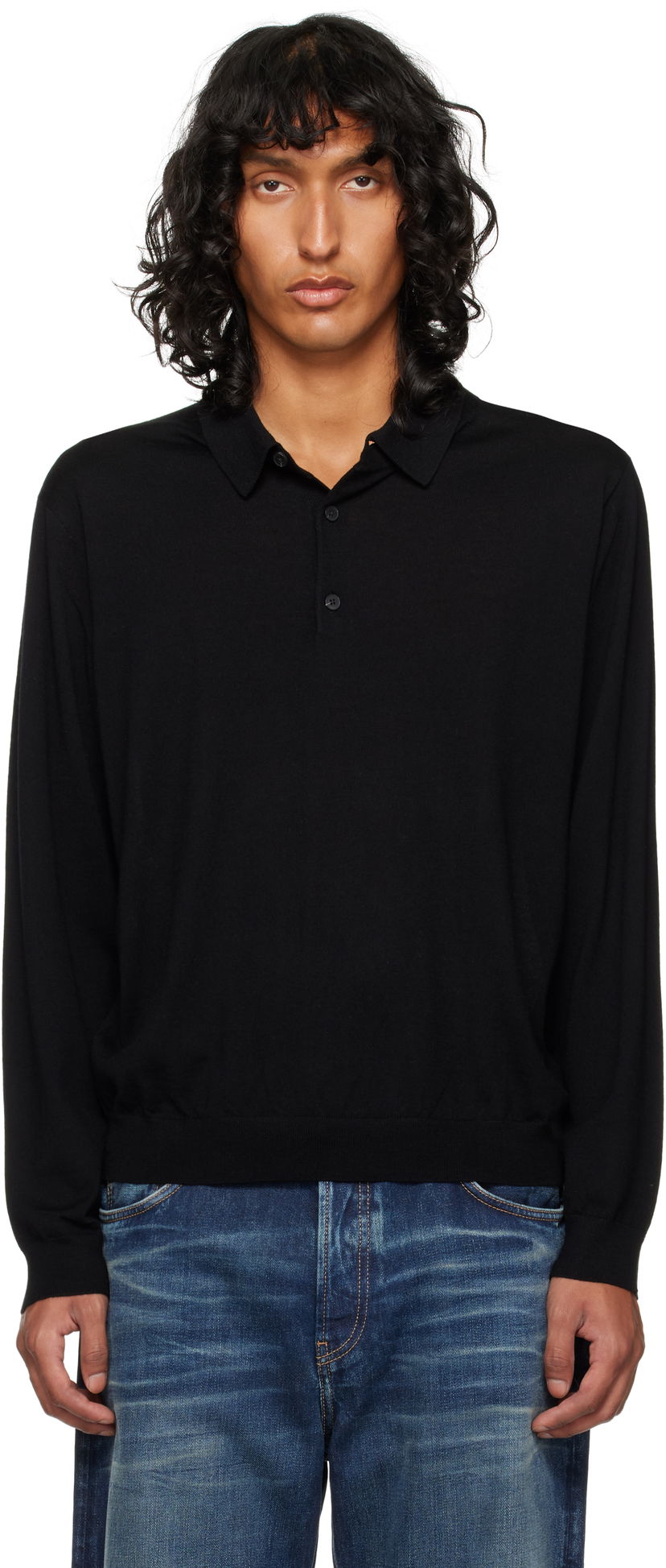 Поло тениска John Elliott Cashmere Polo Long Sleeve Черно | B296P10310A