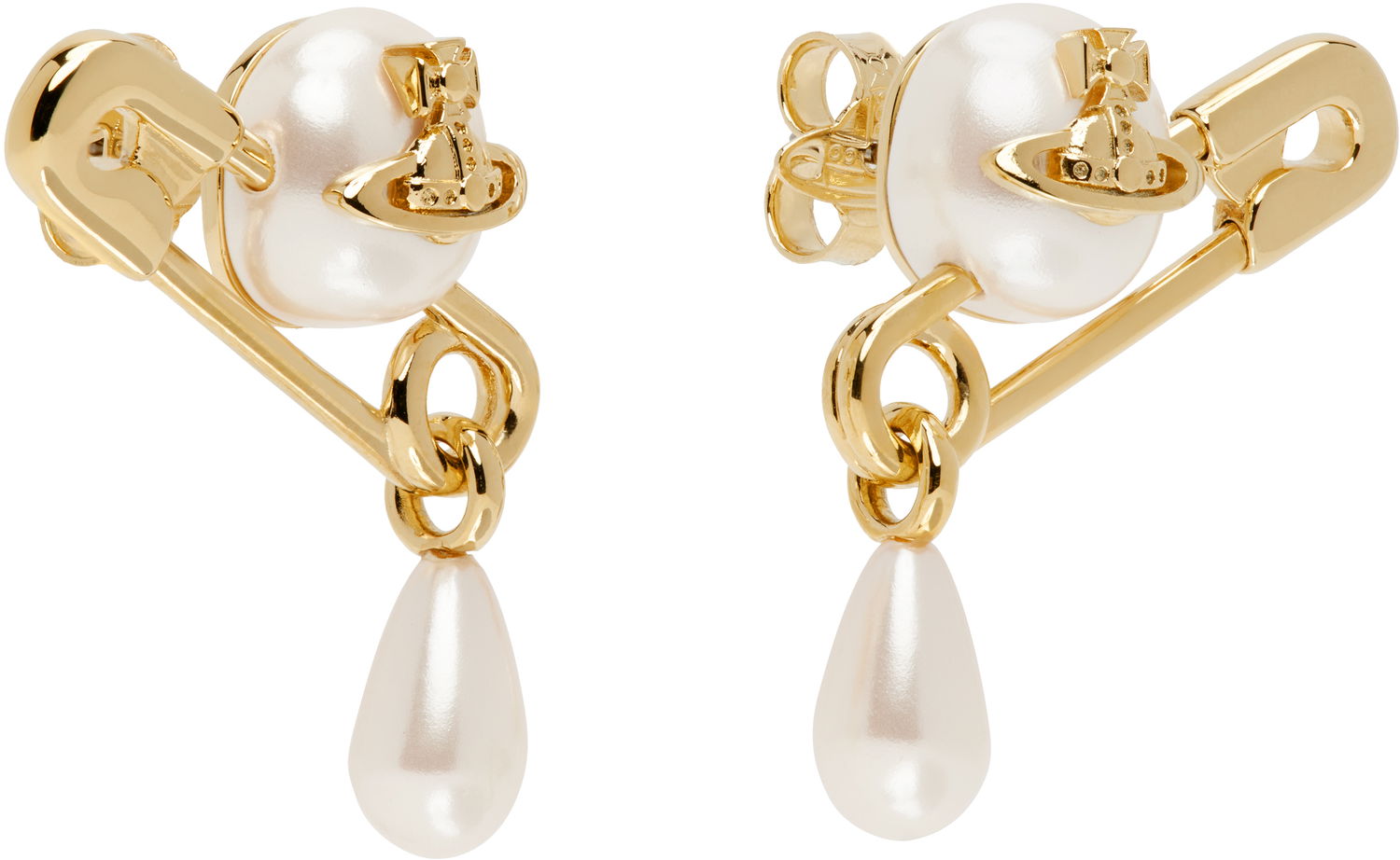 Обеци Vivienne Westwood Vivienne Westwood Claude Small Pearl Safety Pin Stud Earrings Металик | 62010363-02R107-, 1