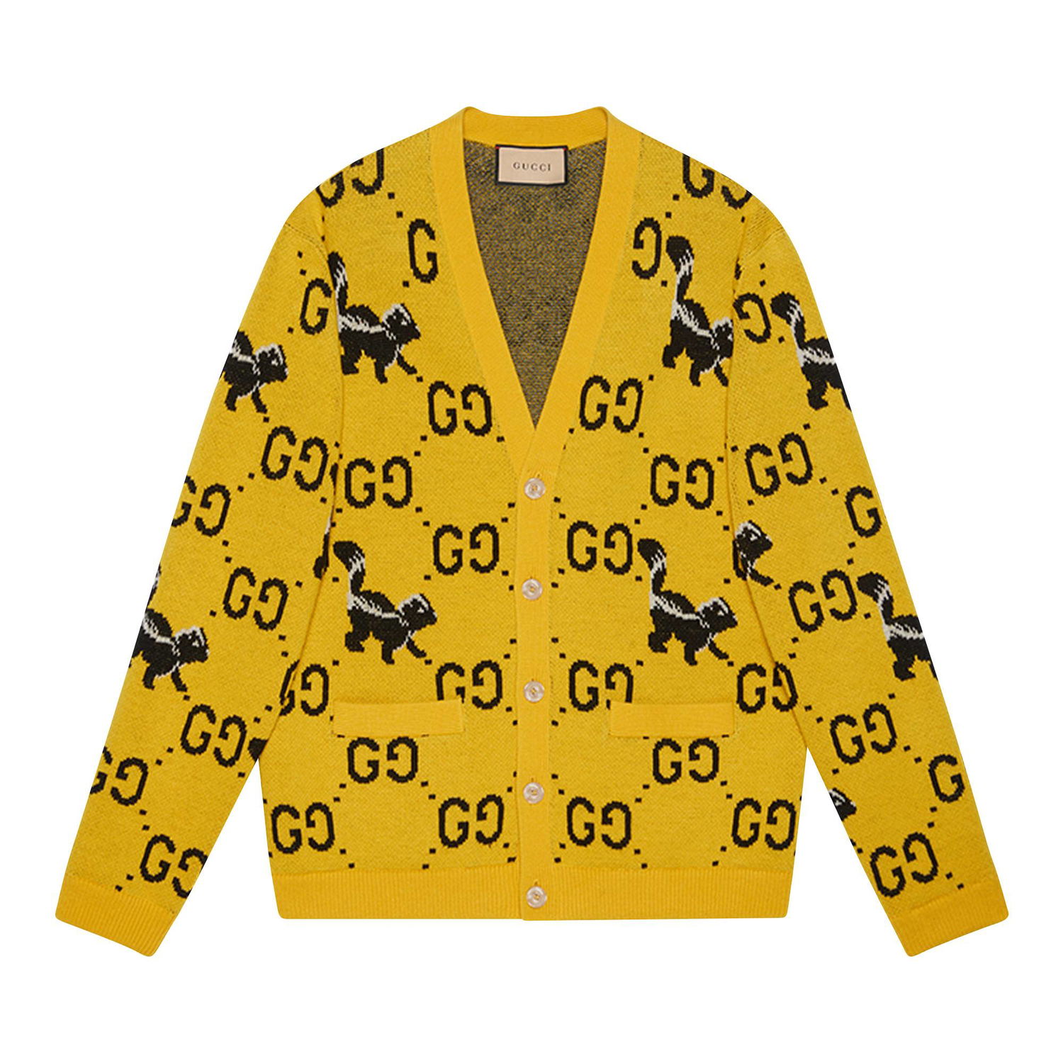 Пуловер Gucci GG And Skunk Cardigan Жълто | 716113 XKCL2 7218, 1