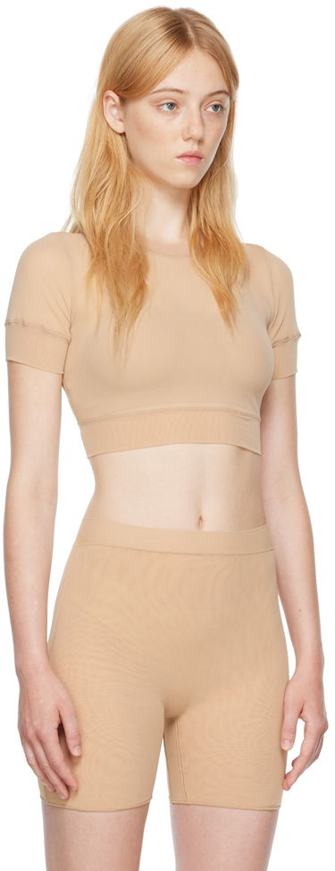 Съкратен топ SKIMS SKIMS Summer Mesh T-Shirt Бежово | Ap-tsh-1633, 1