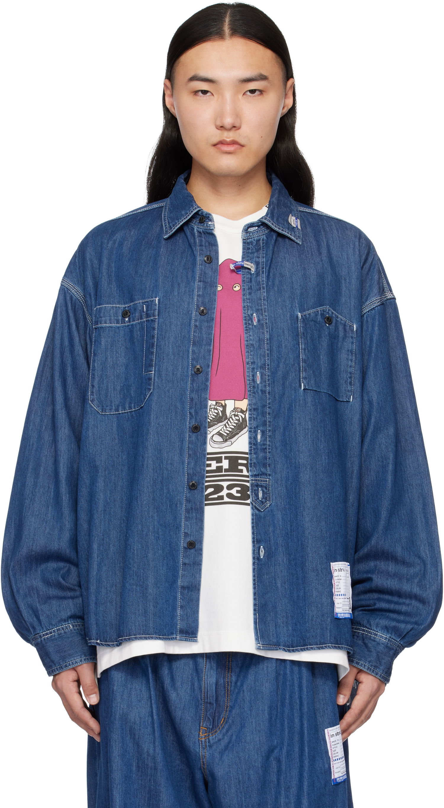 Риза Maison MIHARA YASUHIRO Maison MIHARA YASUHIRO Cotton Tencel Long-Sleeve Denim Shirt Синьо | I12SH002, 0