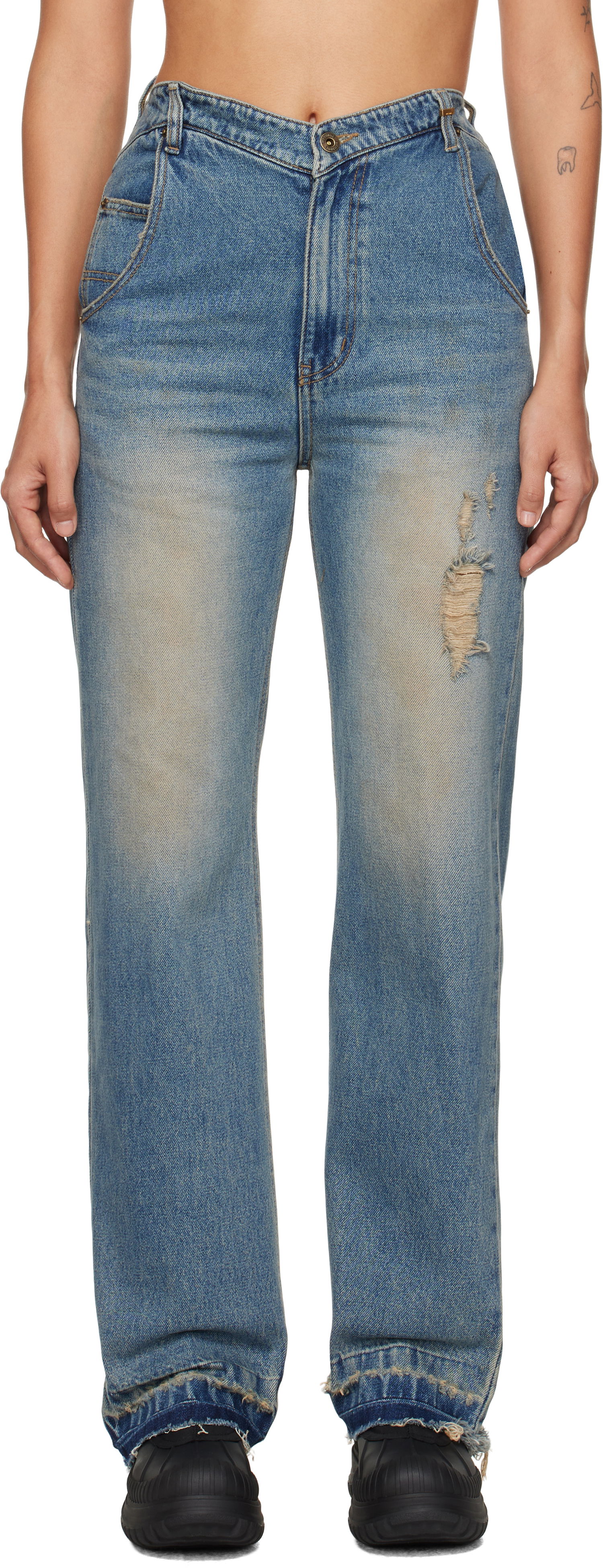 Дънки We11done We11done Distressed High-Waisted Jeans Синьо | WD-DP3-24-323-W-BL, 0