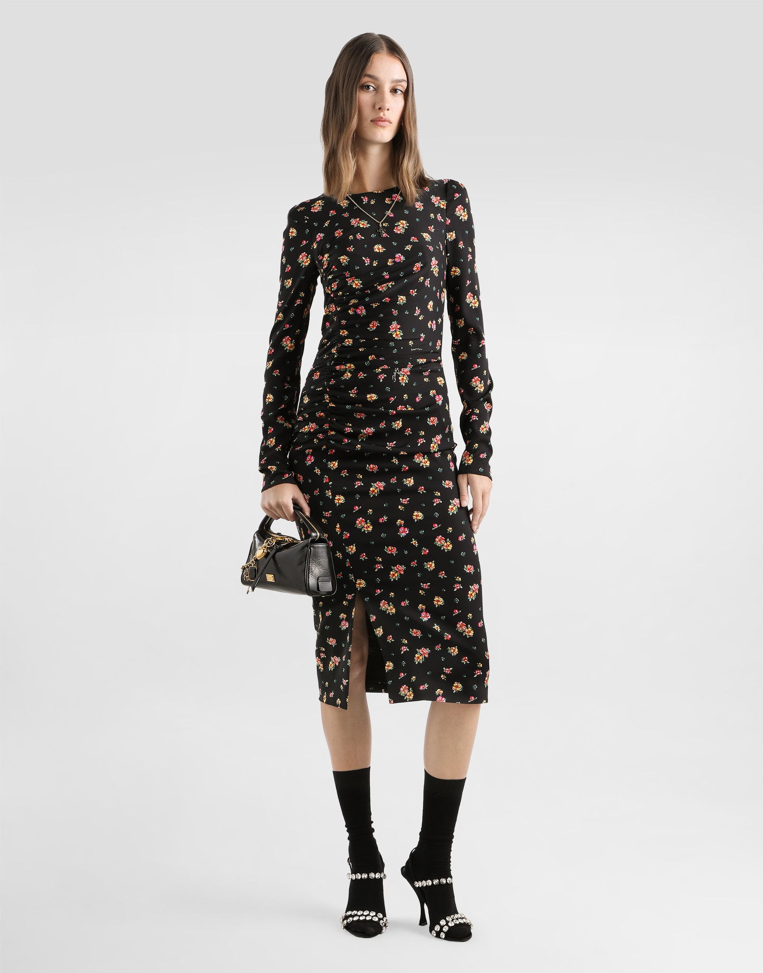 Pокля Dolce & Gabbana Small Floral-print Charmeuse Dress Многоцветен | F60G7TFSA8FHN5XT, 1