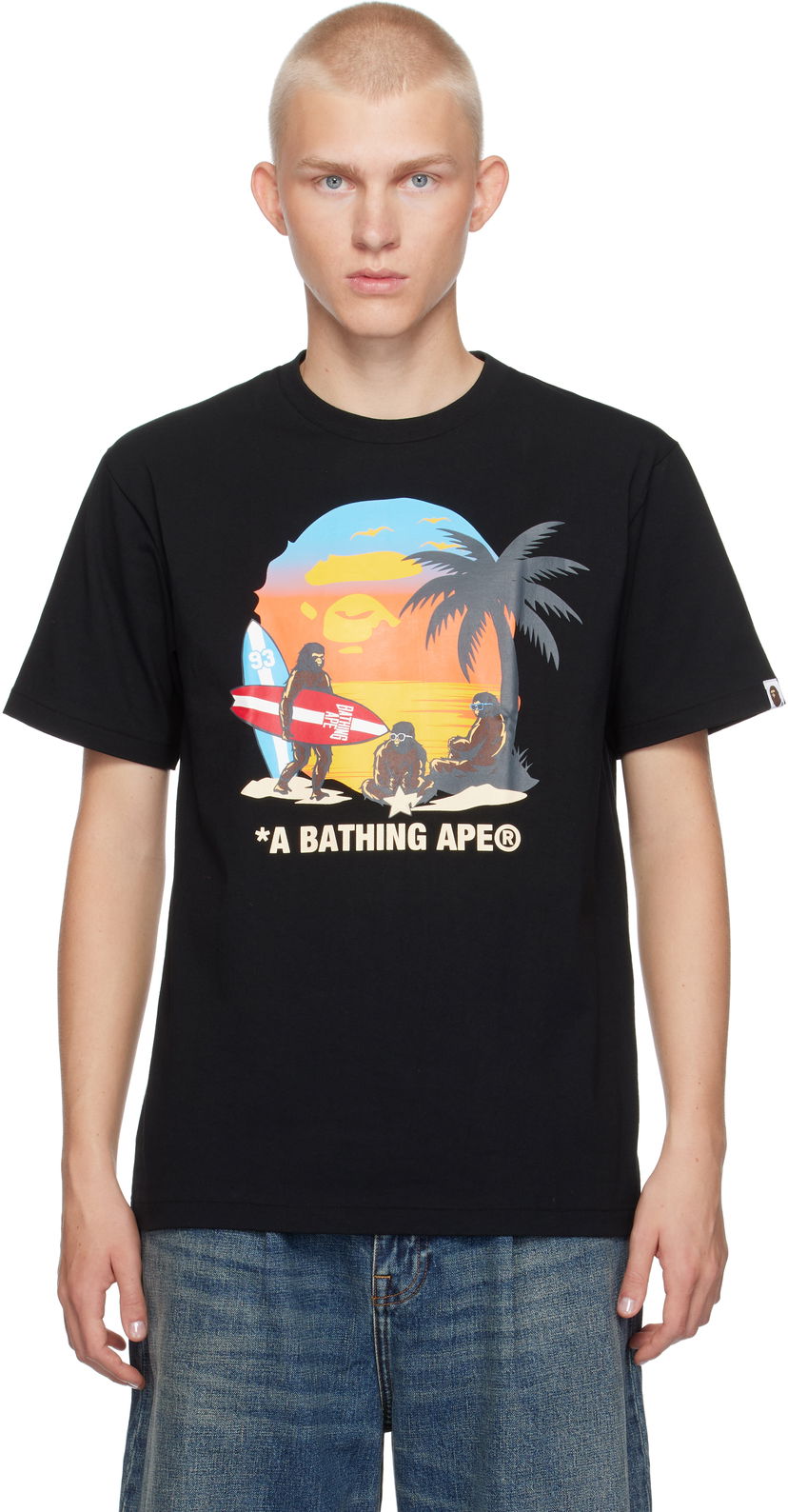 Тениска BAPE Sunset Beach T-shirt Черно | 001TEK701003F