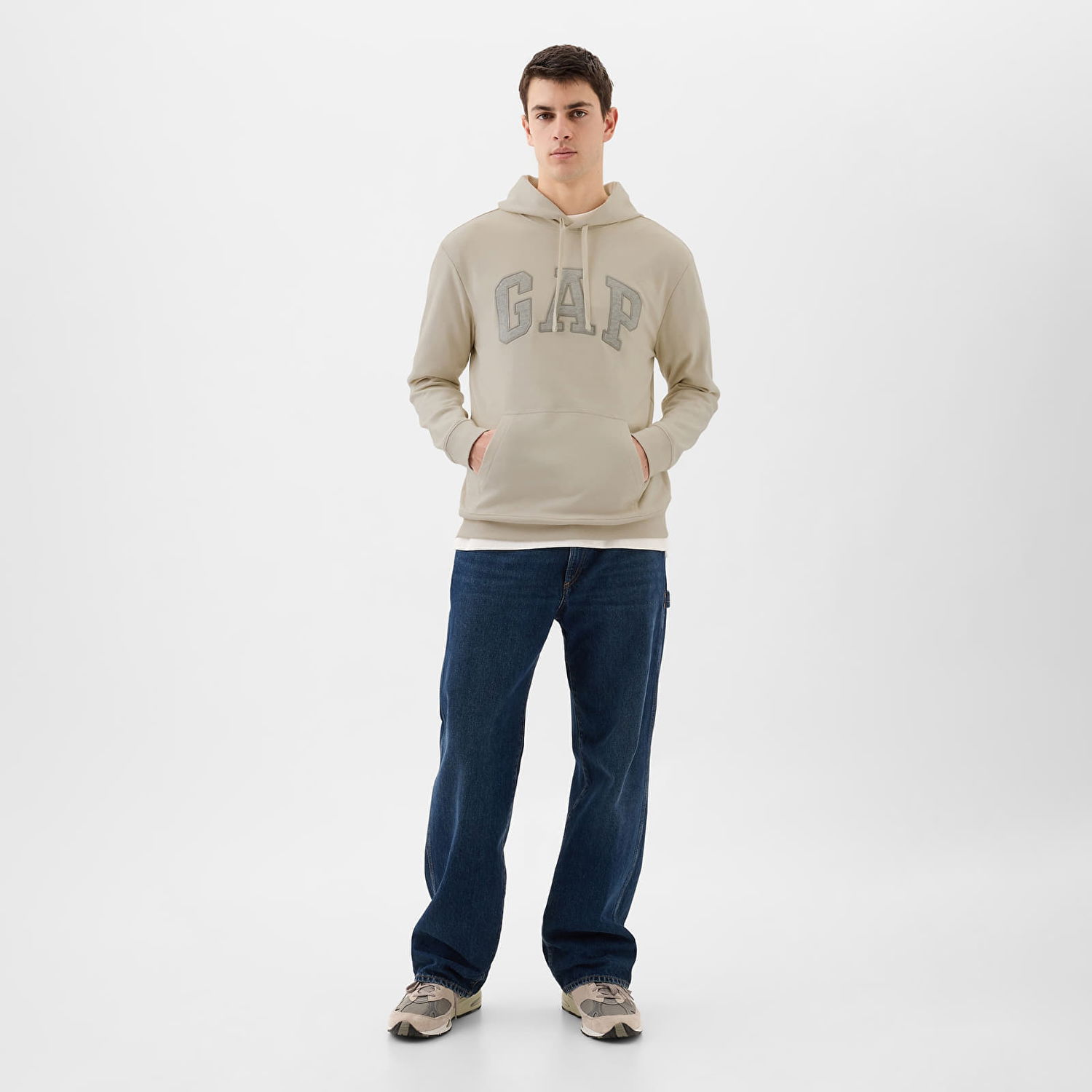 Суитчър GAP French Terry Pullover Logo Hoodie Unbleached White Бежово | 868453-02, 1