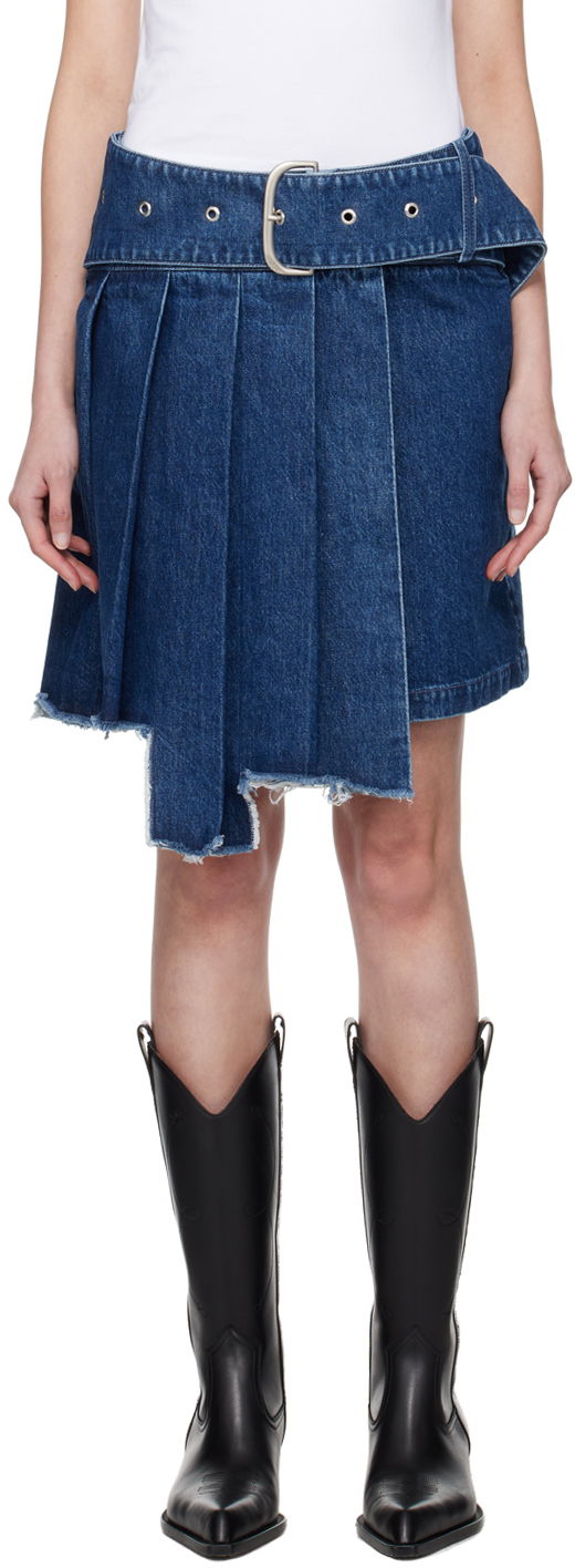 Пола Off-White Blue Pleated Denim Miniskirt Тъмно синьо | OWYF030S24DEN0014646