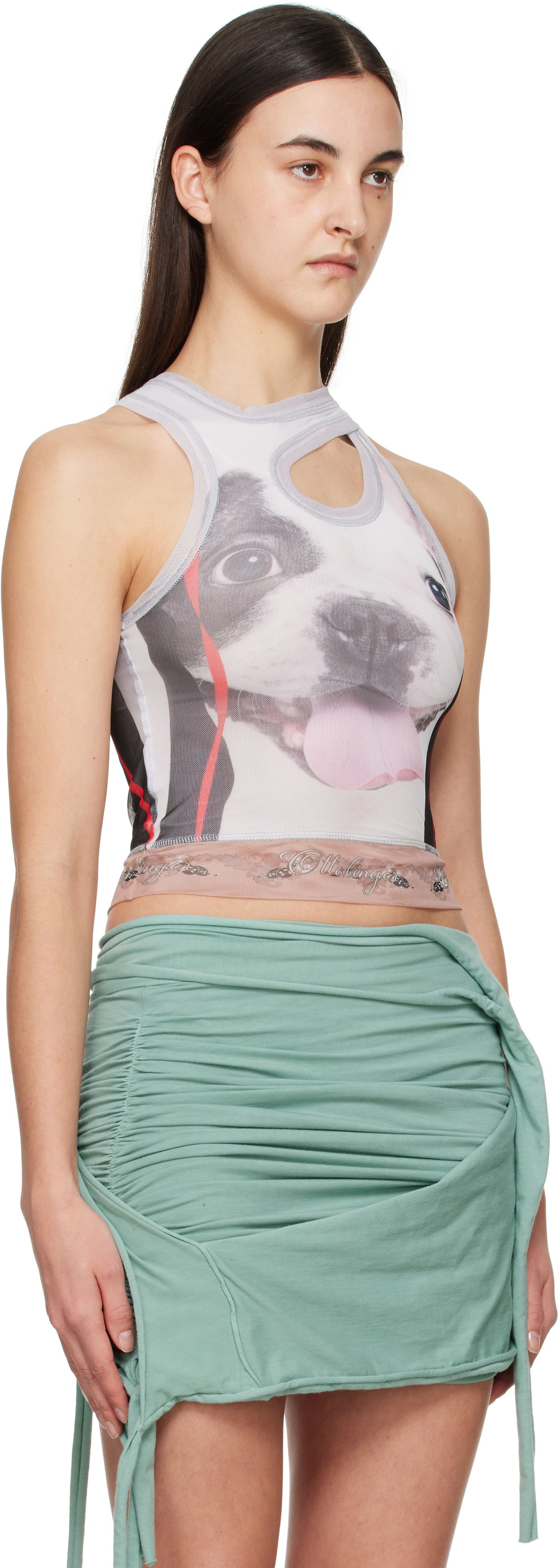 Потник Ottolinger Ottolinger Mesh Dog Print Cutout Tank Top Бяло | 10110060102, 1