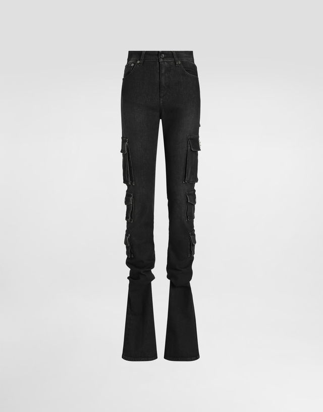 Denim Cargo Flared Trousers