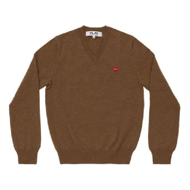 Пуловер Comme des Garçons COMME des GARCONS PLAY V-Neck Pullover With Small Red Heart Кафяво | AZ-N077-051-3