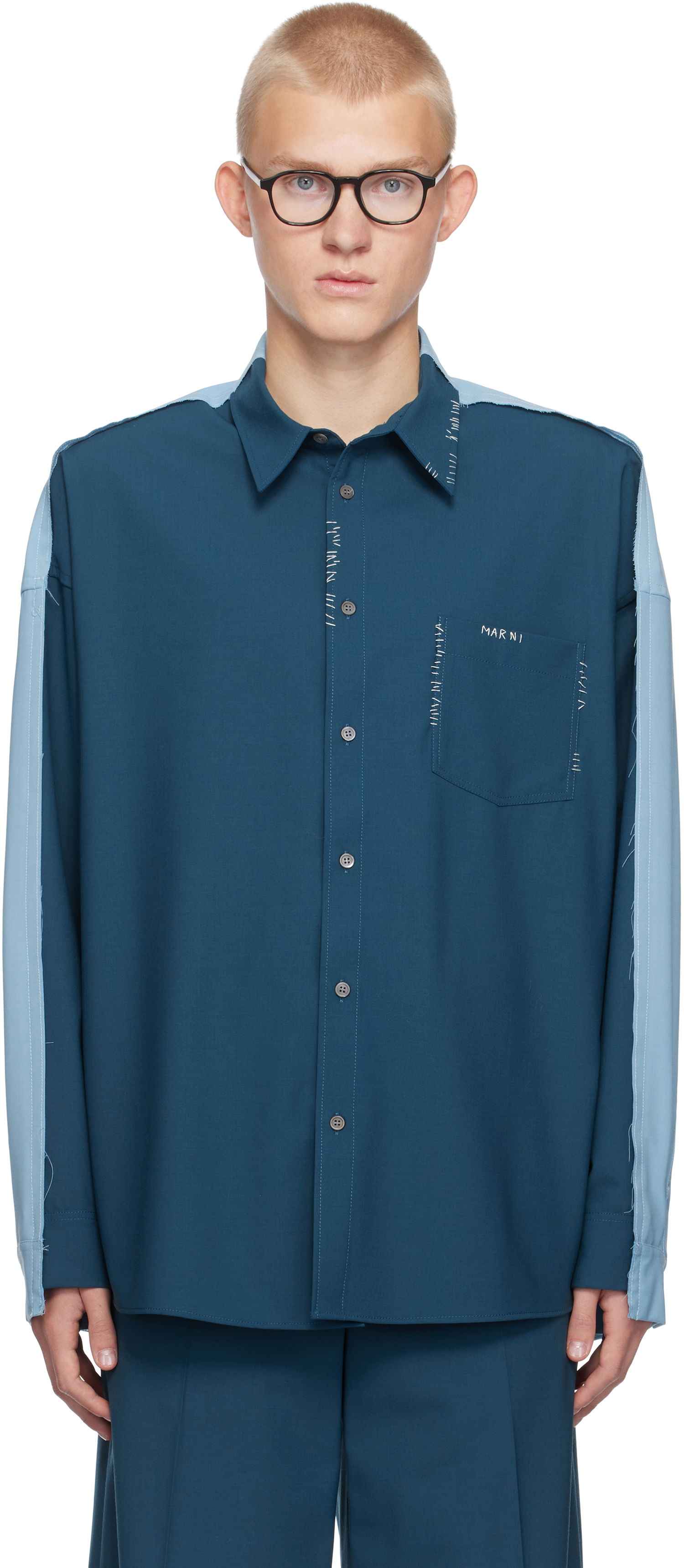 Риза Marni Contrast Back Shirt Синьо | CUMU0278QS UTP771, 0