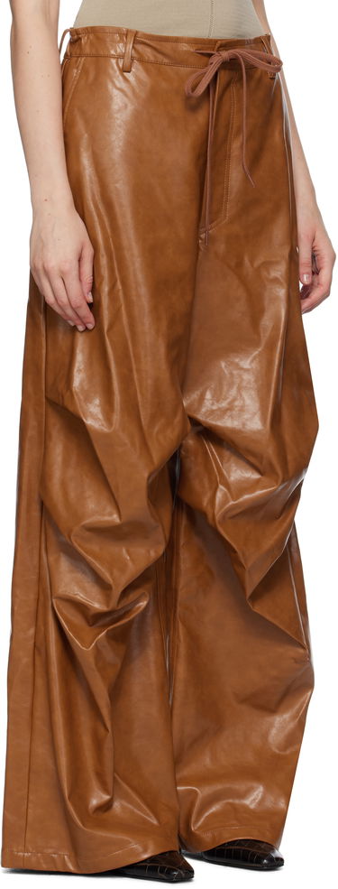 Панталони Maison Margiela MM6 Maison Margiela Draped Faux-Leather Trousers Кафяво | S52KA0510 M35465, 1