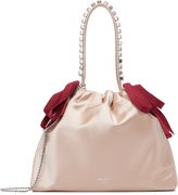 Satin Drawstring Mini Bag with Crystal Top Handle and Red Bows