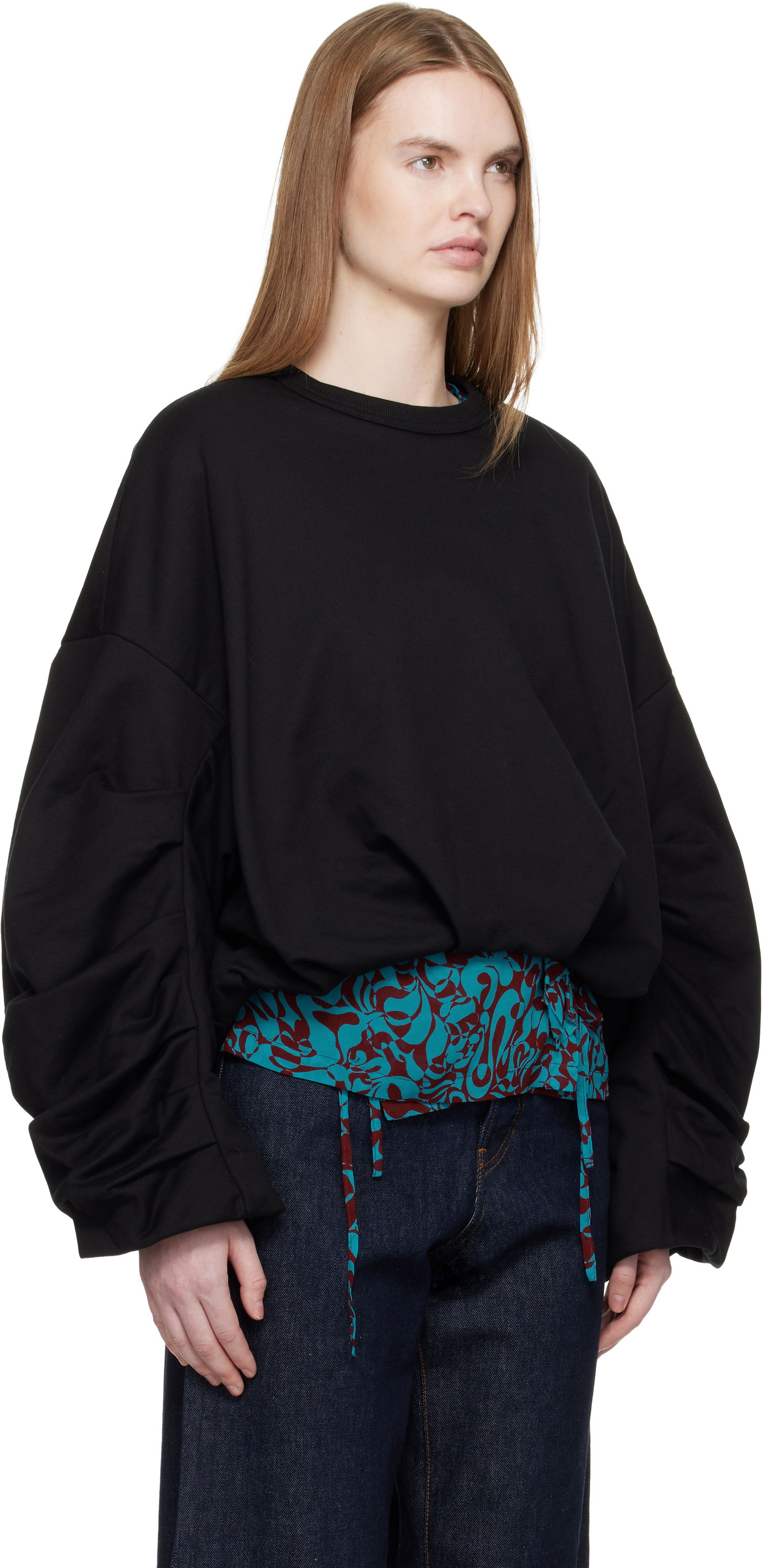 Суитчър Dries Van Noten Dries Van Noten Oversized Draped Crewneck Sweatshirt Черно | 261-131109-3611, 1