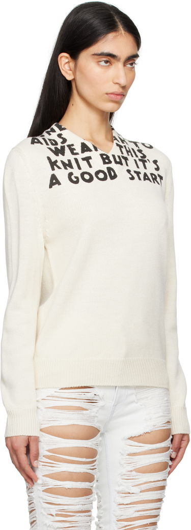 Пуловер Maison Margiela MM6 Maison Margiela SIDA Print V-Neck Sweater Бяло | S62HN0005 M13122, 1