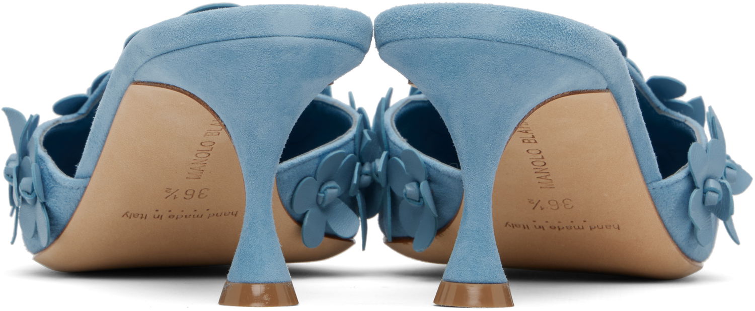 Аксесоари Manolo Blahnik Manolo Blahnik Harnes Floral Appliqué Suede Mules Синьо | 225-1763-0001, 1