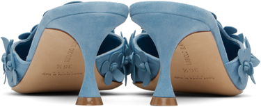 Аксесоари Manolo Blahnik Manolo Blahnik Harnes Floral Appliqué Suede Mules Синьо | 225-1763-0001, 1