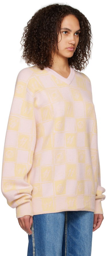 Пуловер We11done We11done Checkerboard V-Neck Sweater Розово | WD-KT3-22-639-U-YE, 1