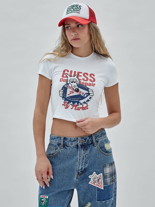 Тениска GUESS Originals Front Print T-Shirt Бяло | W3BI58KA0Q1, 0