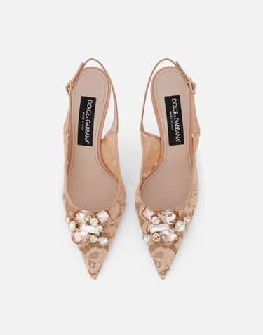 Кецове и обувки Dolce & Gabbana Slingback Lace Pumps Бежово | CG0712AQ07480240, 3