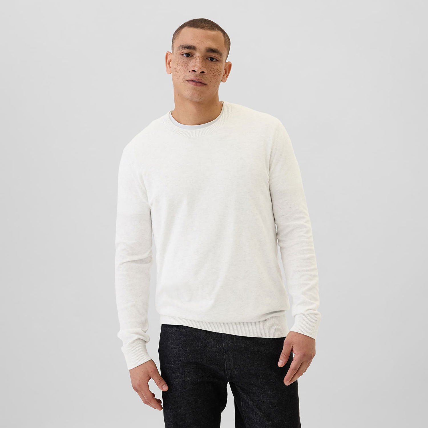 Пуловер GAP Sweater Core Cotton Crew Cream L Бяло | 498141-00, 0