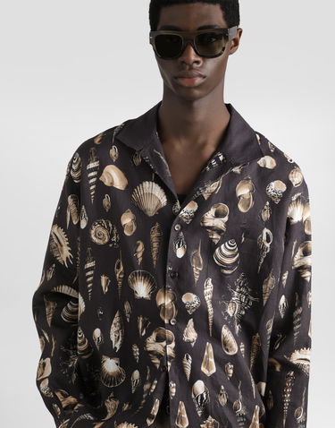 Риза Dolce & Gabbana Dolce & Gabbana Oversized Linen Canvas Shell-Print Shirt Черно | G5NK0TFP4NSHM5PI, 3