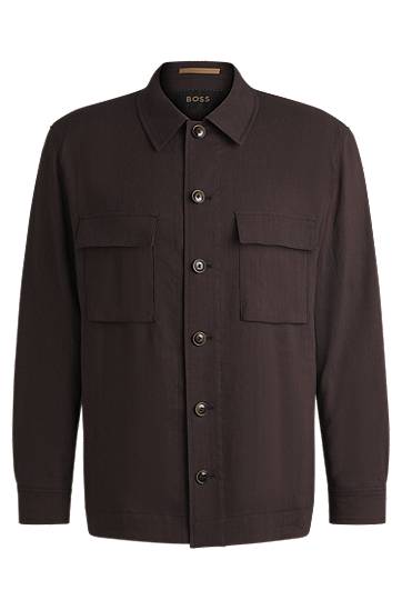 Риза BOSS BOSS Relaxed-Fit Overshirt Linen Blend with Wool Кафяво | 50539503, 0