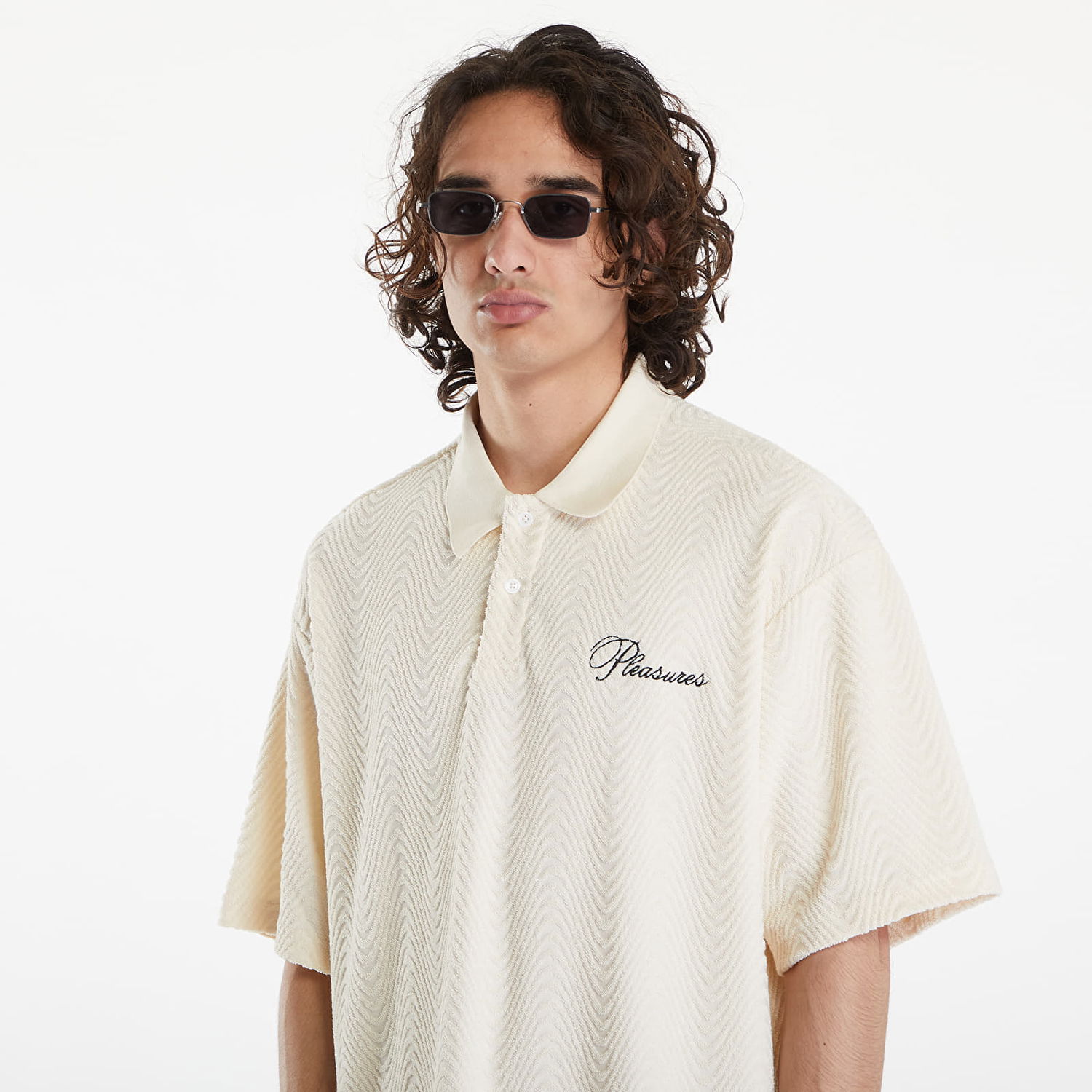 Поло тениска Pleasures Zen Terry Boxy Polo Off White Бяло | P24SU037 WHITE, 1