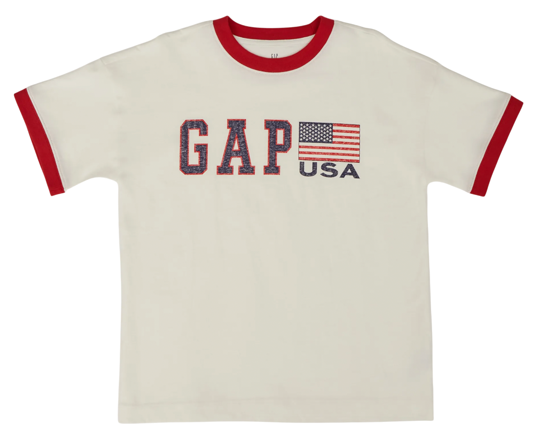 Тениска GAP Ringer T-Shirt with GAP USA Flag Logo Бежово | 782452-00, 0