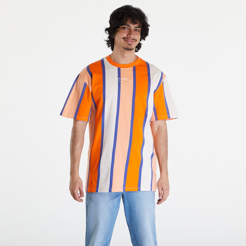 Тениска Karl Kani Small Signature Stripe Tee Orange/ Apricot/ Off White Оранжево
 | KM241-023-2