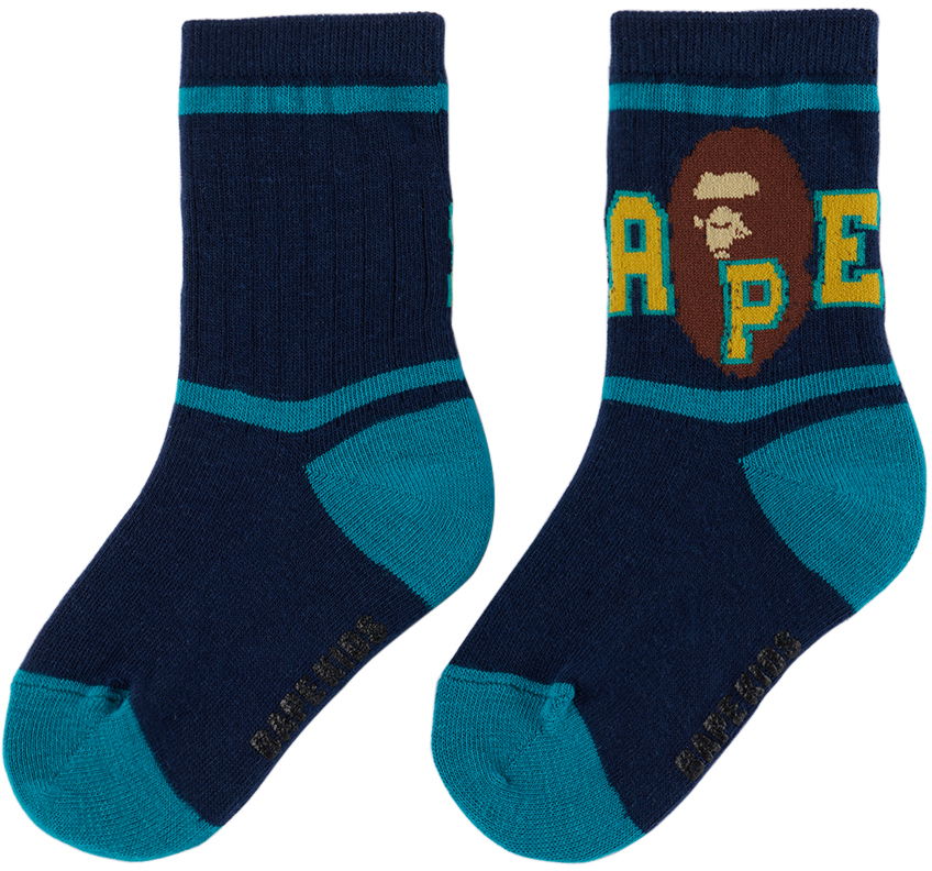 Чорапи BAPE Striped Ape Head Socks Синьо | 001SOJ303001K, 1