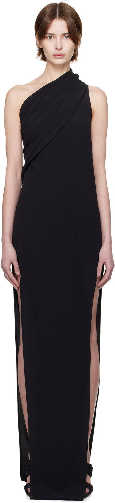 Pокля Rick Owens Rick Owens Hollywood Athena Arrowhead One-Shoulder Maxi Dress Черно | RP01E7509 CC, 0