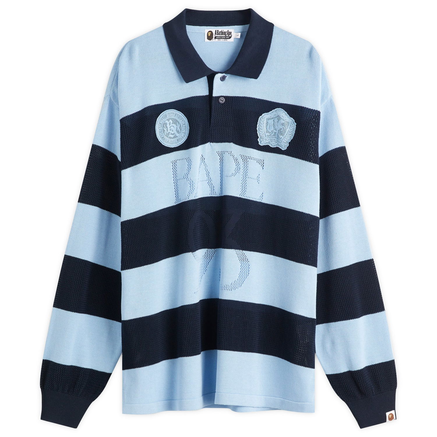 Тениска BAPE A Bathing Ape Jacquard Multi Logo Stripe Relaxed Fit LS T-Shirt Синьо | 001LTL301309M-NVY, 0