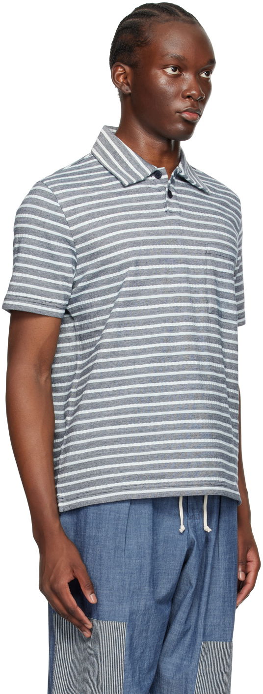 Поло тениска Universal Works Universal Works Newlyn Striped Polo Синьо | P3088, 1