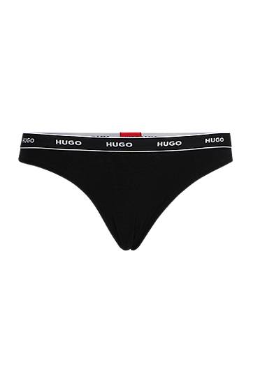 гащички BOSS HUGO Stretch-Cotton String Briefs with Logo Waistband Черно | 50510622