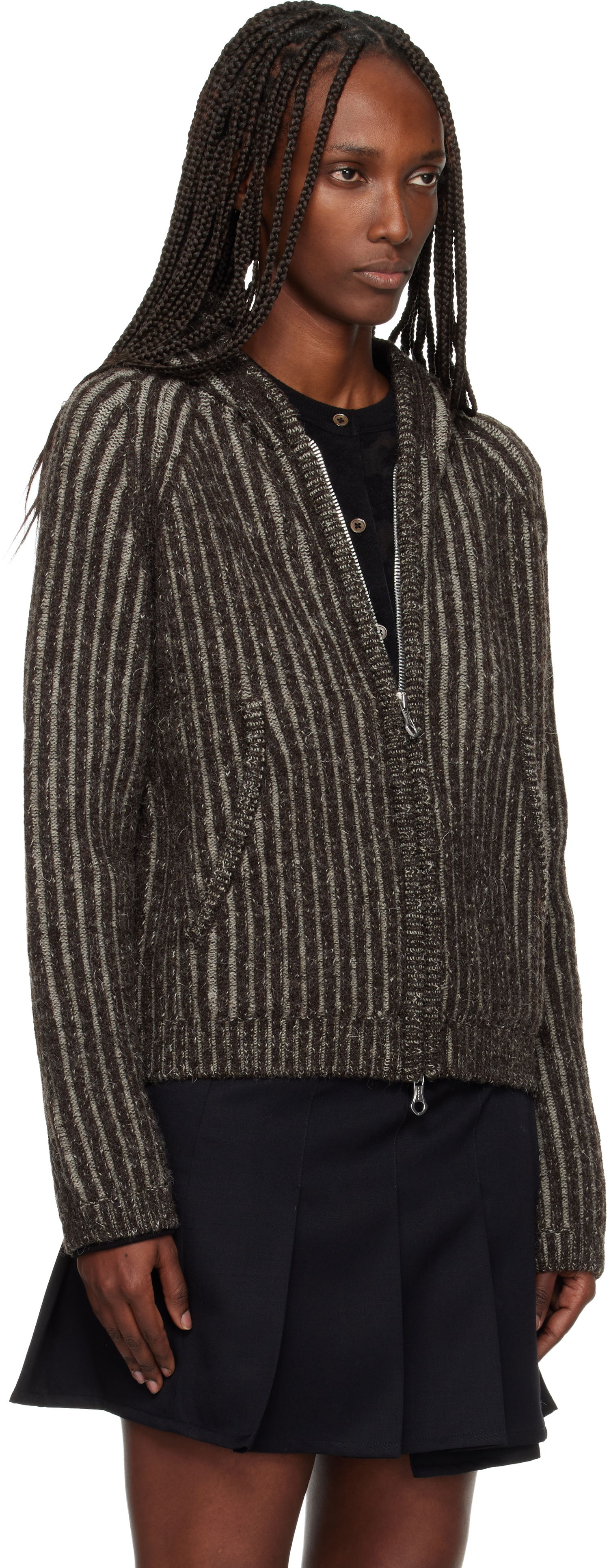 Суитчър OUR LEGACY Striped Knit Full-Zip Level Hoodie Кафяво | W4253LV, 1