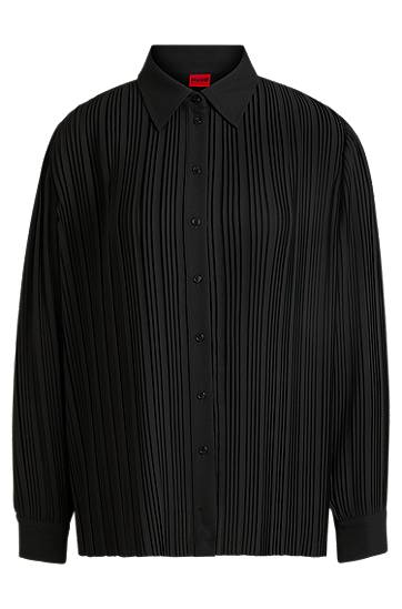 Риза BOSS Plissé Crepe Regular-Fit Blouse Черно | 50524203
