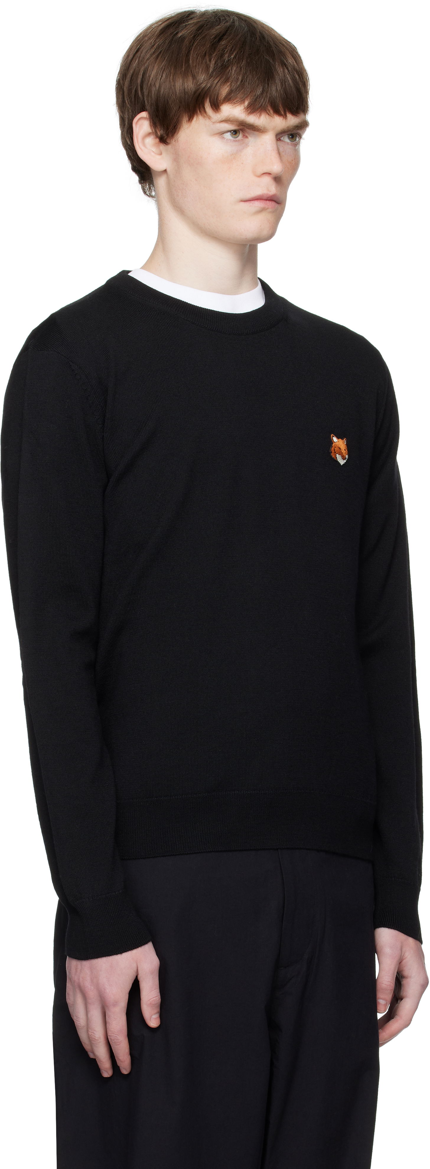 Пуловер MAISON KITSUNÉ Maison Kitsuné Fox Head Patch Regular Fit Sweater Черно | PM00801KT1181, 1