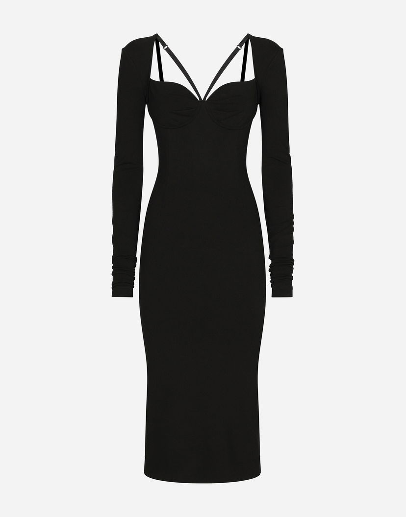 Pокля Dolce & Gabbana Jersey Milano Rib Calf-length Dress Черно | F6JBHTFUGN7N0000