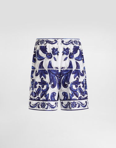 Къси панталони Dolce & Gabbana Dolce & Gabbana Majolica-Print Poplin Shorts Синьо | I3J37WFI5JPHB5DQ, 1