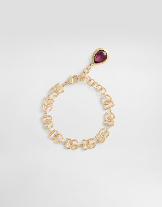 Dolce & Gabbana Gold Metal Logo Bracelet with Purple Charm