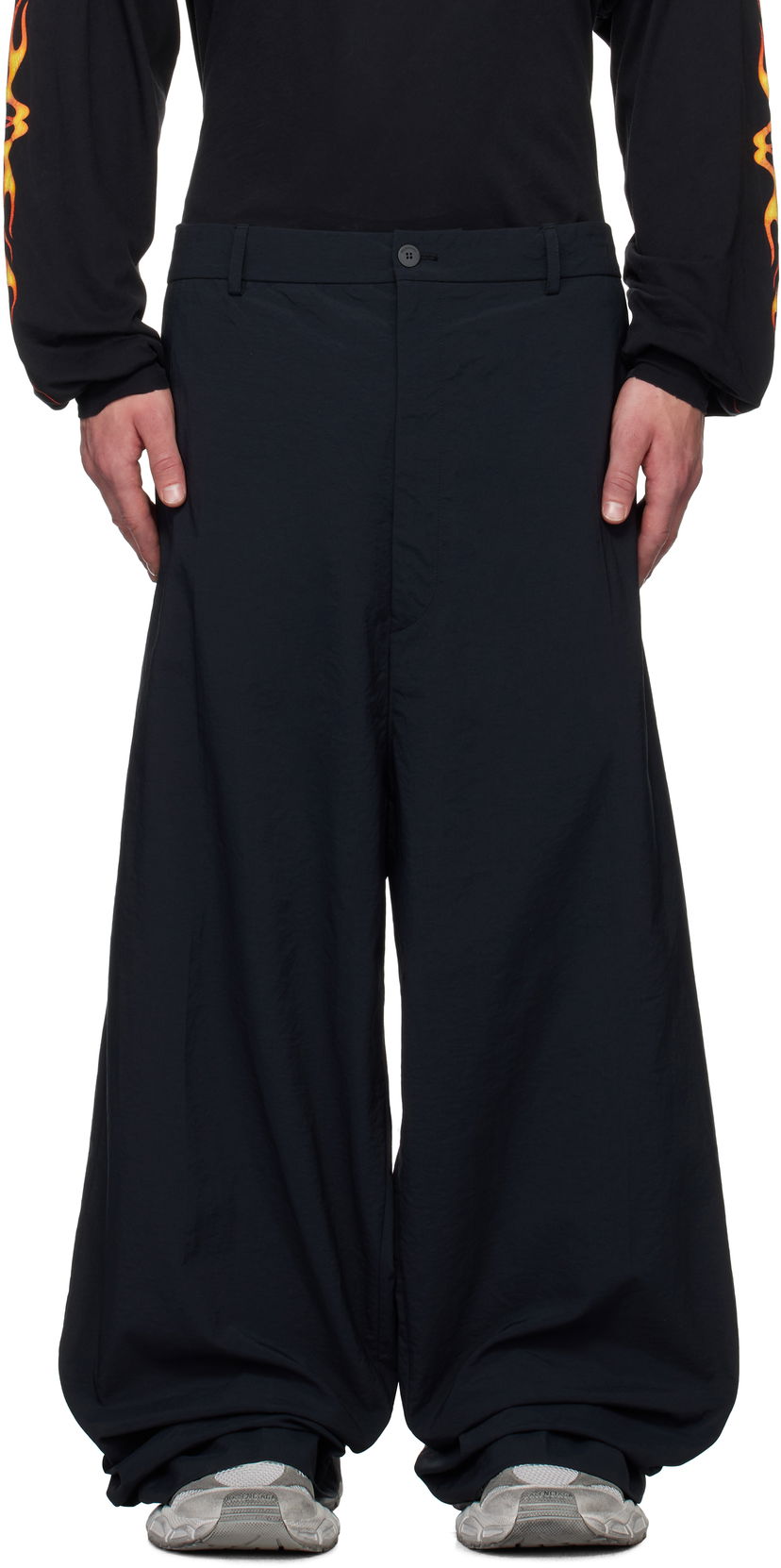 Панталони Balenciaga Large Fit Trousers Черно | 794738TQO101000