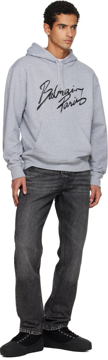 Суитчър Balmain Balmain Paris Script Logo Hoodie Сиво | FH2JR090BD30, 3