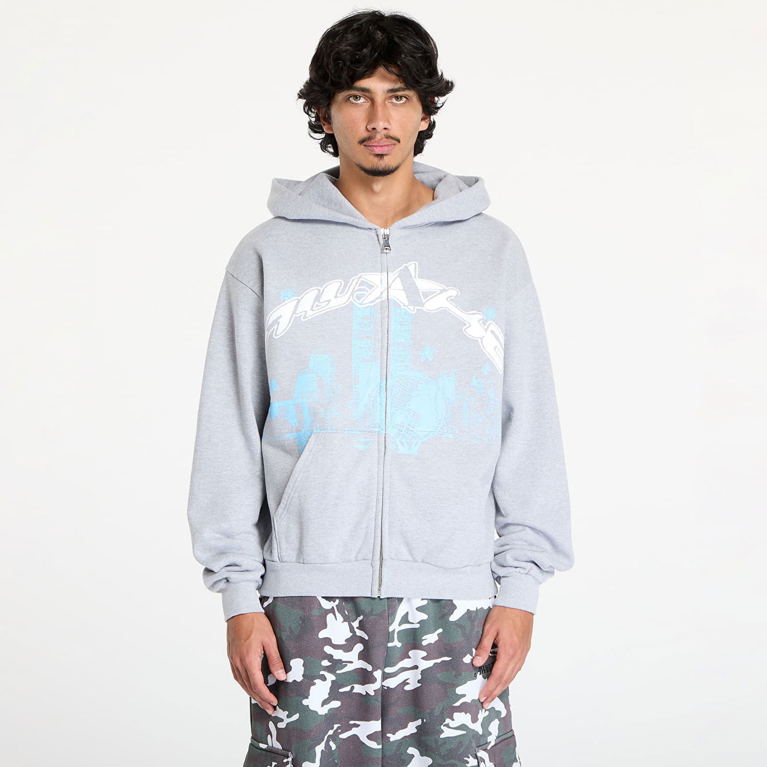 Суитчър Awake NY Skyline Zip Up Hoodie Heather Grey M Сиво | AWK-SU24-HD121-GRY, 0